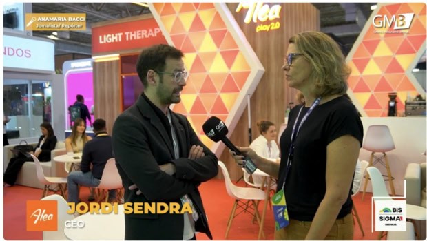 Jordi Sendra, CEO at Alea, being interviewed by Games Magazine Brasil at BiS SiGMA Americas 2025, in São Paulo.